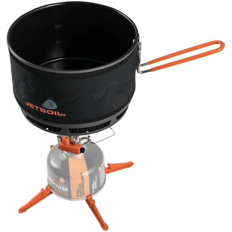 Top view of Jetboil 1.5L Ceramic FluxRing Cook Pot on stand without lid