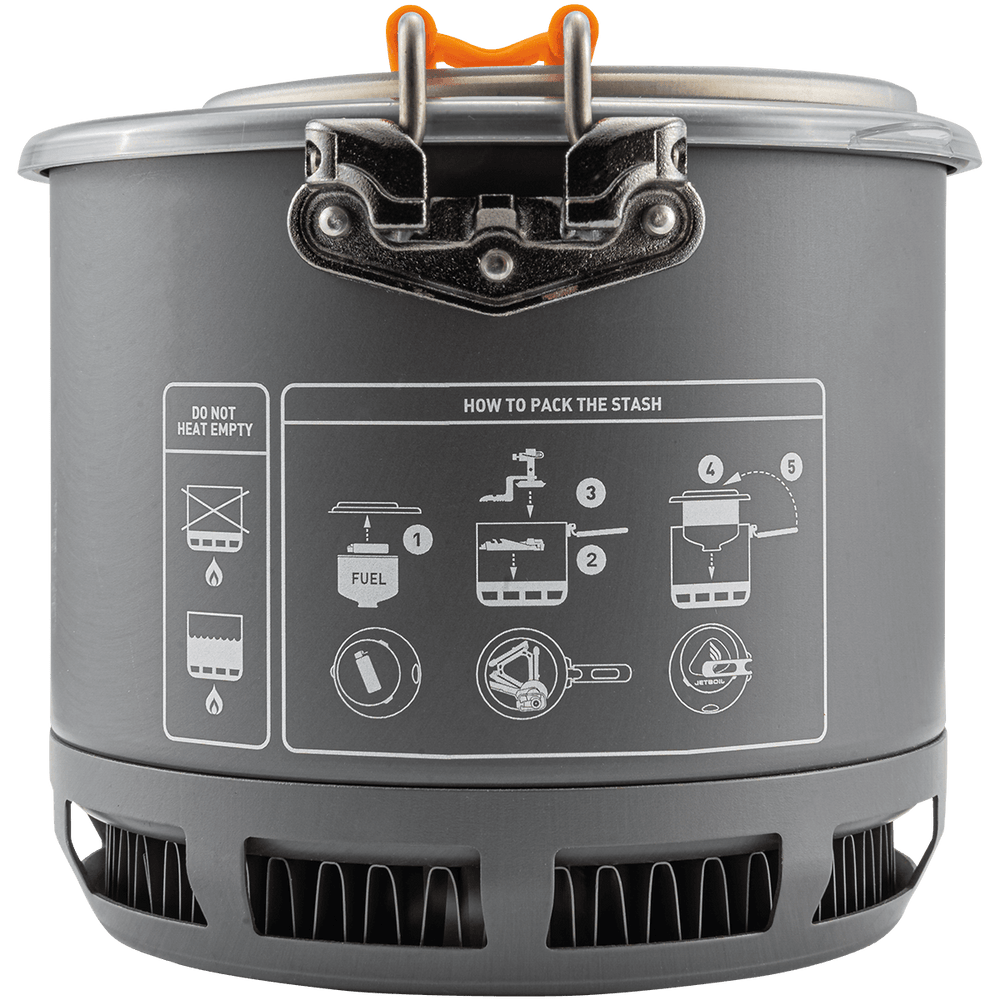Jetboil Stash top chamber with instructions on how to heat up and repack