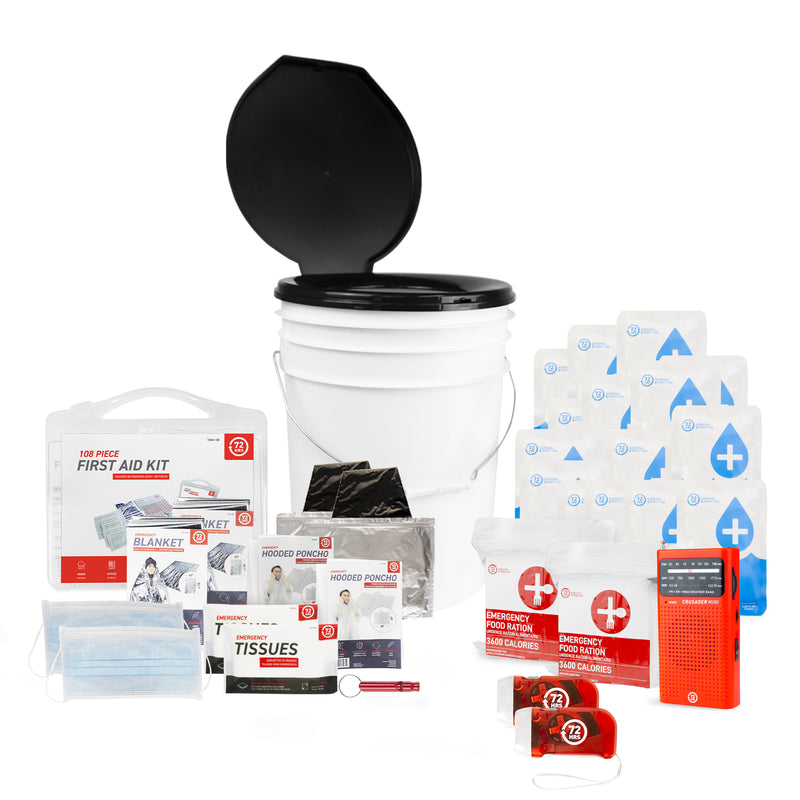 2 Person 72HRS Essential Toilet - Emergency Survival Kit items laid out