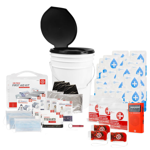 3 Person 72HRS Essential Toilet - Emergency Survival Kit items laid out