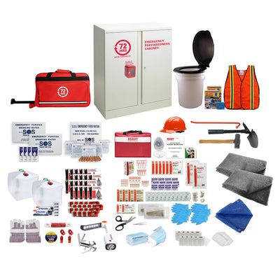 72HRS 20 people emergency cabinet kit with contents laid ouside of cabinet