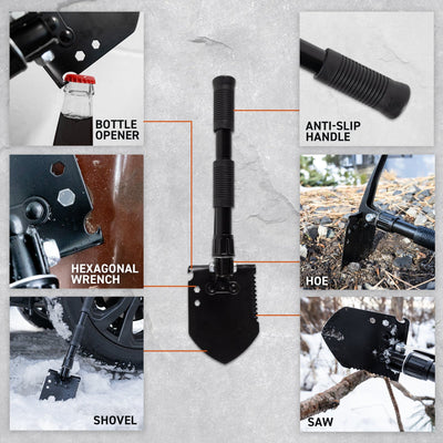 72HRS Tactical Folding Shovel - Black features