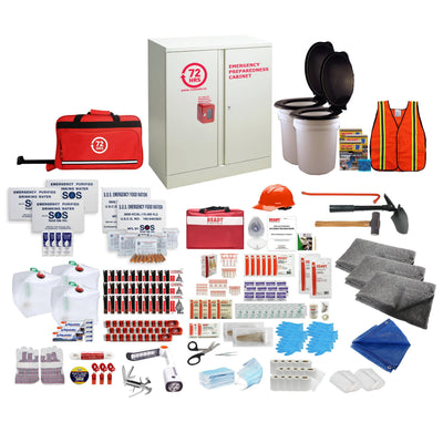 72HRS 30 people emergency cabinet kit with contents laid ouside of cabinet