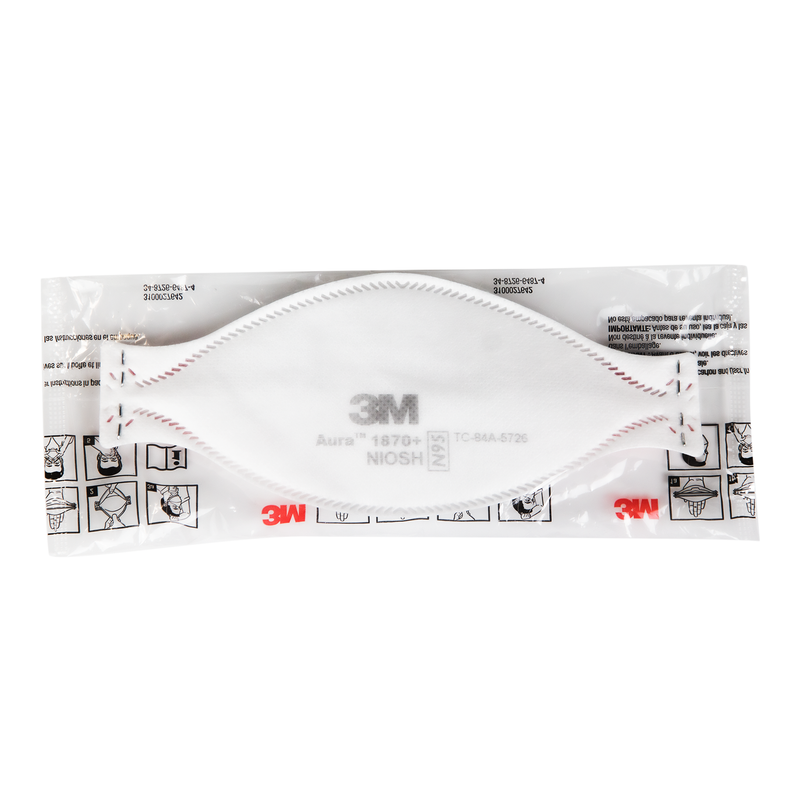 3M Aura 1870+ N95 Particulate Respirator Mask - Single Mask Individually Wrapped plastic packaging