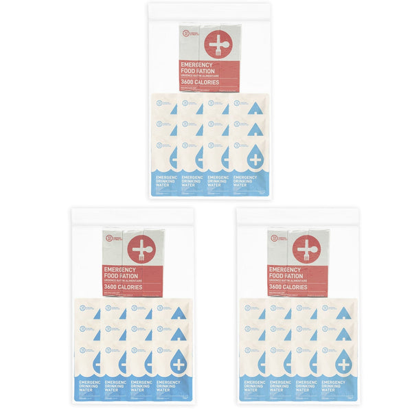 3 person emergency food and water replacement kit in clear bag