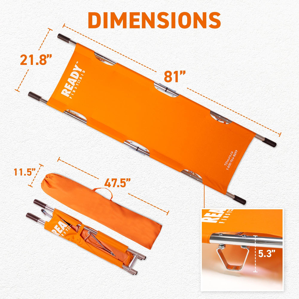 Ready First Aid Orange Folding Portable Stretcher - Durable, Waterproof & Fireproof