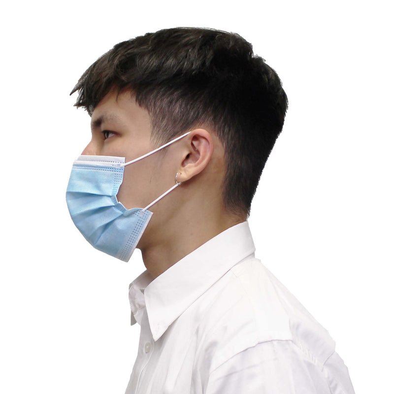 Side View of man wearing 3-ply Disposable Face Mask