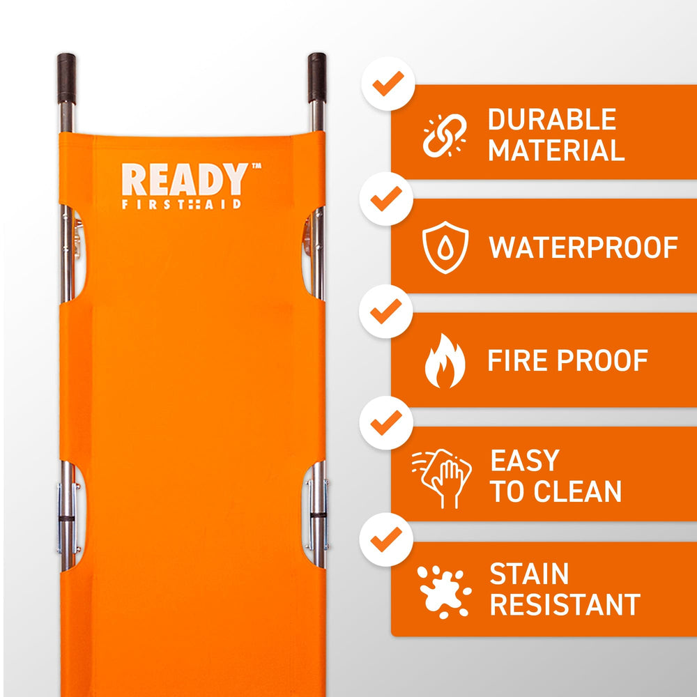 Ready First Aid Orange Folding Portable Stretcher - Durable, Waterproof & Fireproof