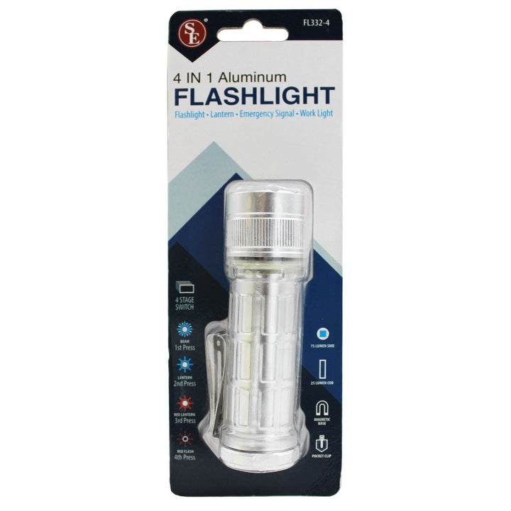4 in 1 LED Aluminum Flashlight with Magnetic Base and Clip - 4"/ 10.20cm (Red and White)
