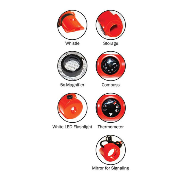 7-IN-1 Survival Whistle with LED Flashlight : Orange Color