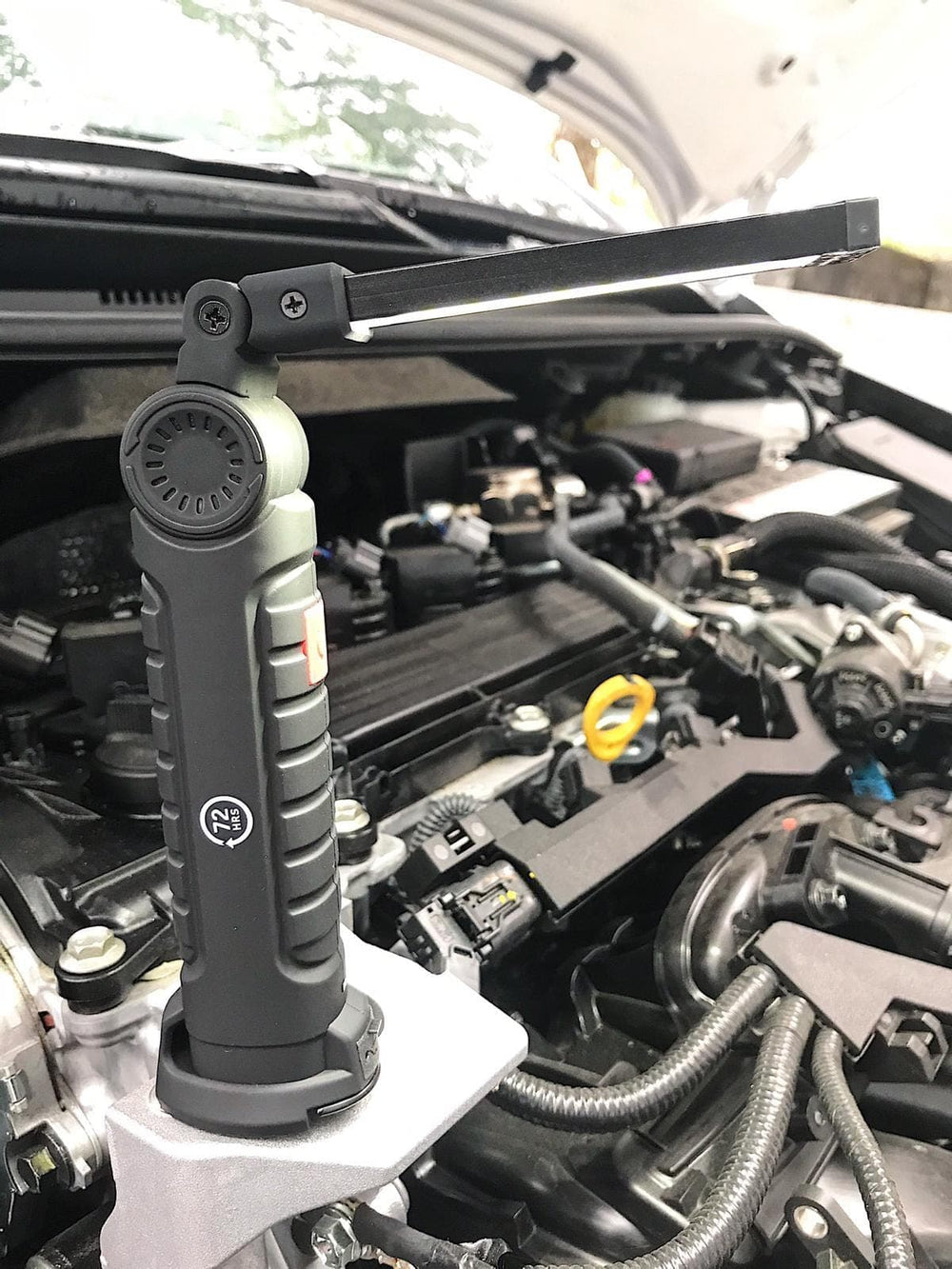 72HRS LED Work Light upright inside car hood