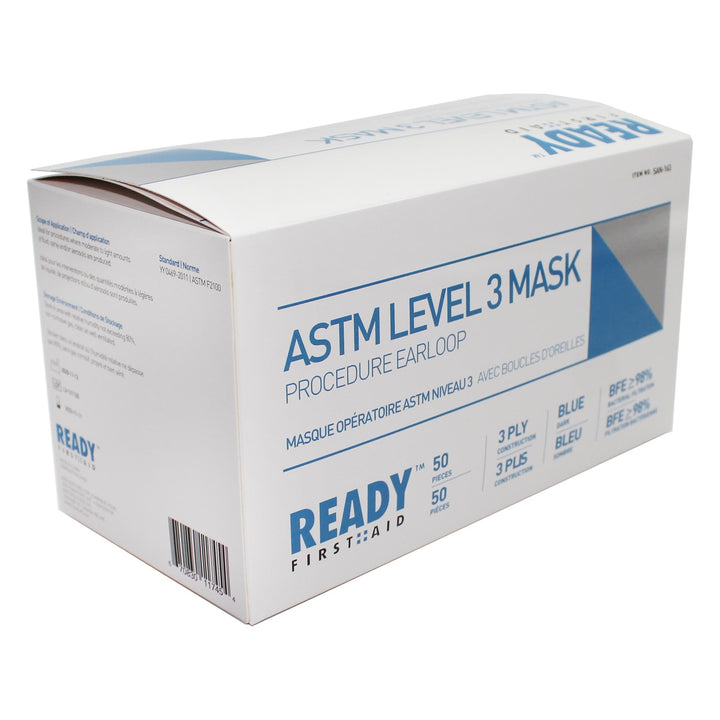 Surgical Face Mask, ASTM Level 3, 3-PLY, Blue (Box of 50) - Ready First Aid™