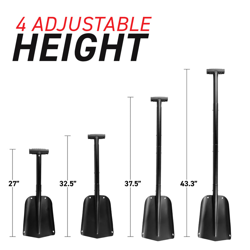 Black Aluminum Compact Multi-Purpose Shovel with Ice Scraper adjustable heights
