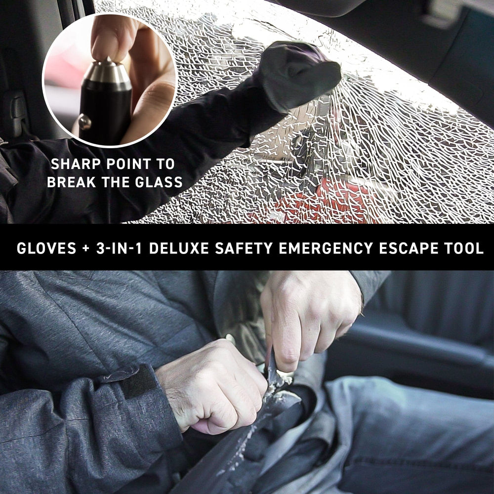 Automotive excape tool charger with seatbelt cutter and window breaker