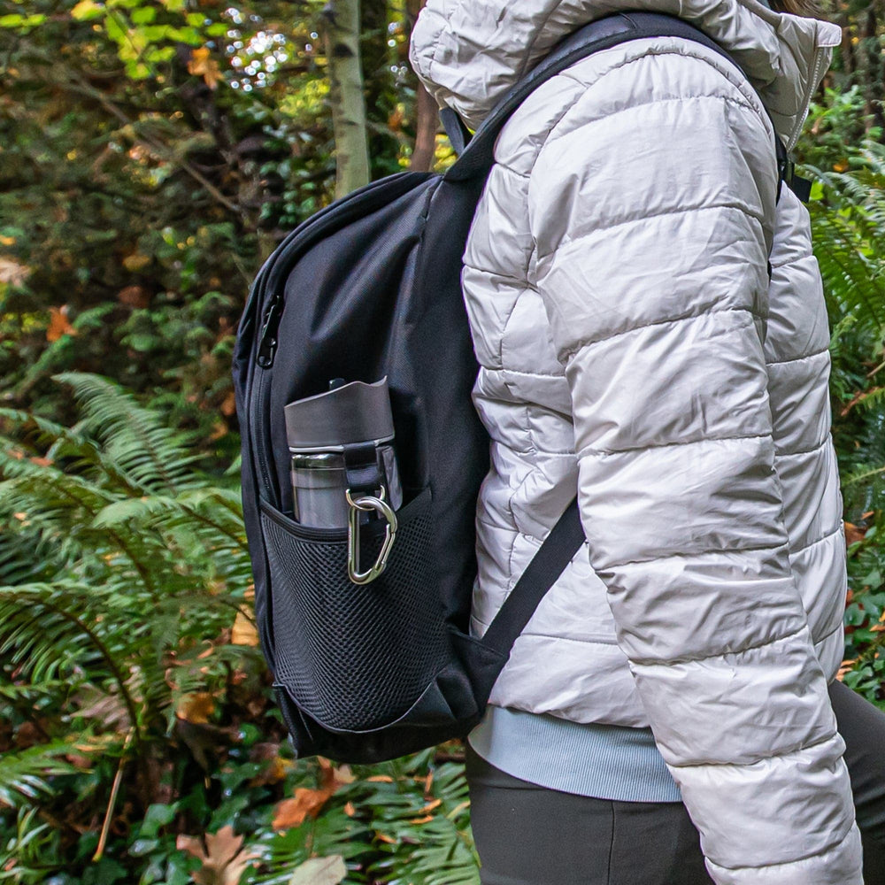 Black essential backpack side
