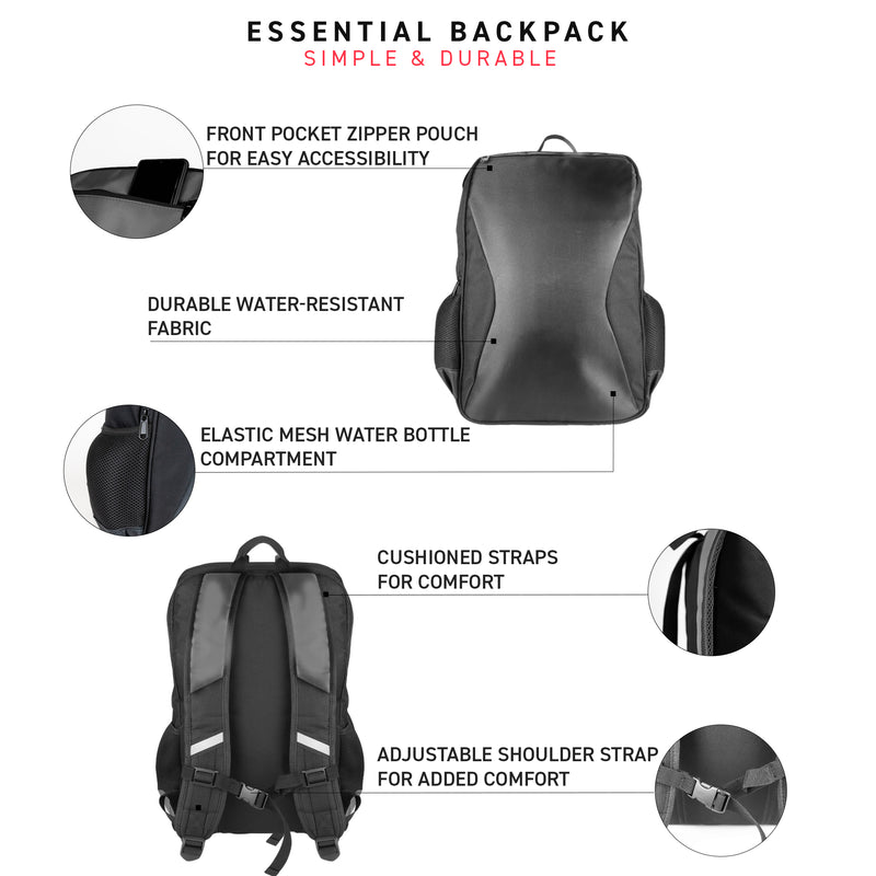 Black essential backpack features