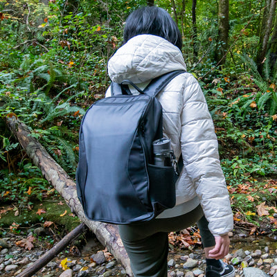 Black essential backpack lifestyle outdoors
