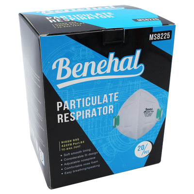 N95 Mask Particulate Respirator Box of 20 - Benehal (Individually Wrapped) - Damaged Box