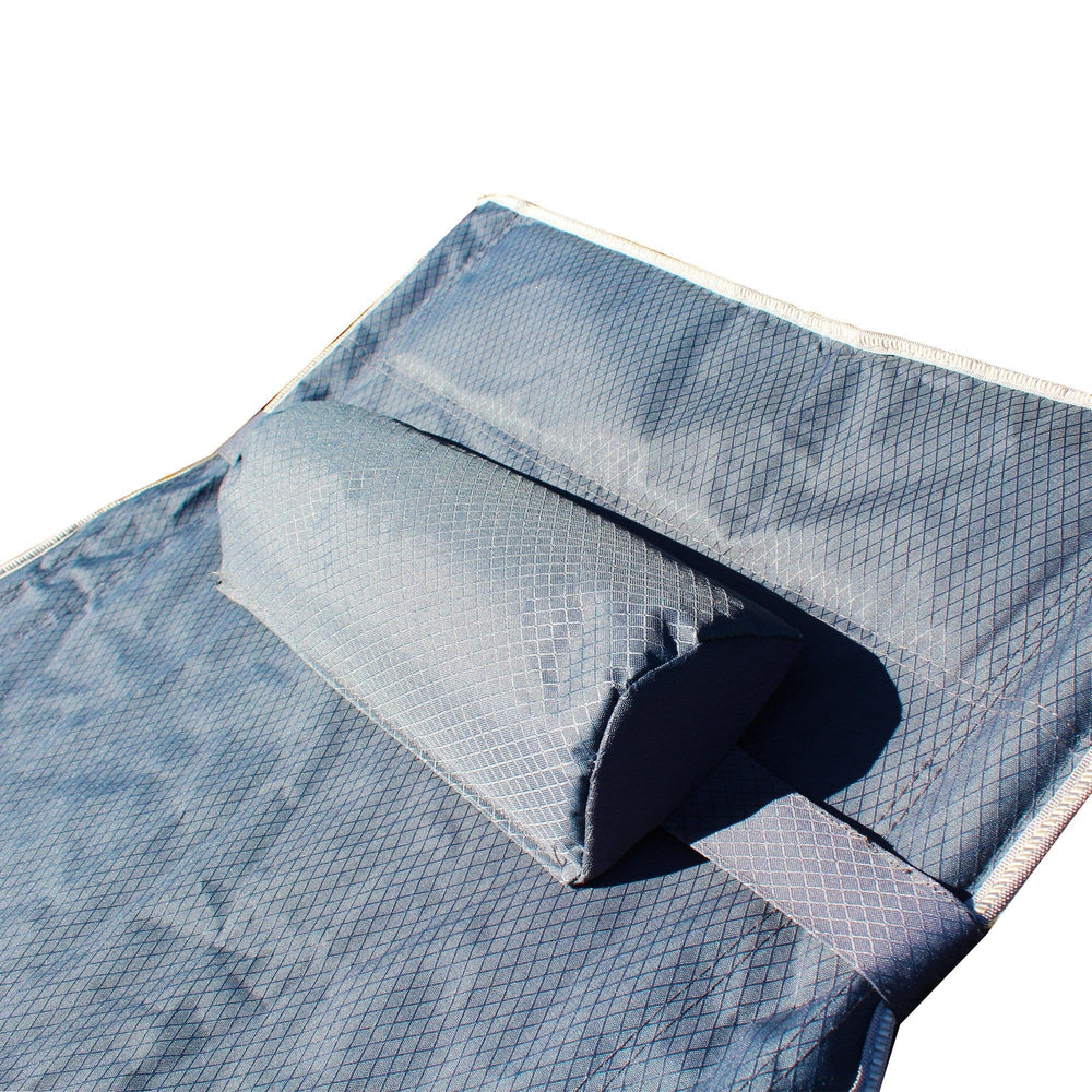 Portable Camping Cot - 72HRS with pillow strapped to cot