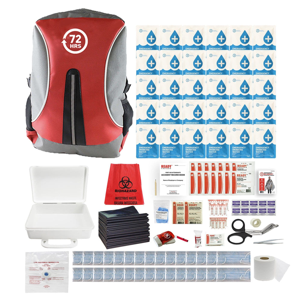 72HRS classroom emergency survival kit with contents laid out