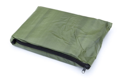 Green Double-Sided Thermal Reflective Tarp Kit kept inside green pouch