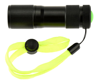 9 LED Waterproof Flashlight side view with neon strap