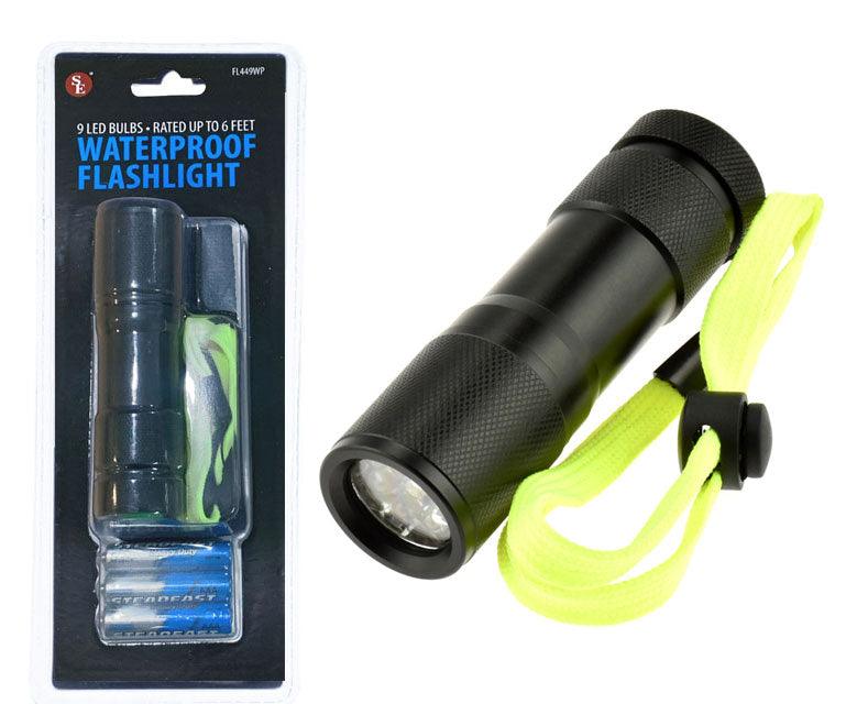 9 LED Waterproof Flashlight front packaging