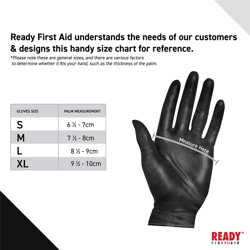 Black Nitrile Gloves, Box of 100 Pieces, 5.0 Mil - Ready First Aid™ Sizing Chart