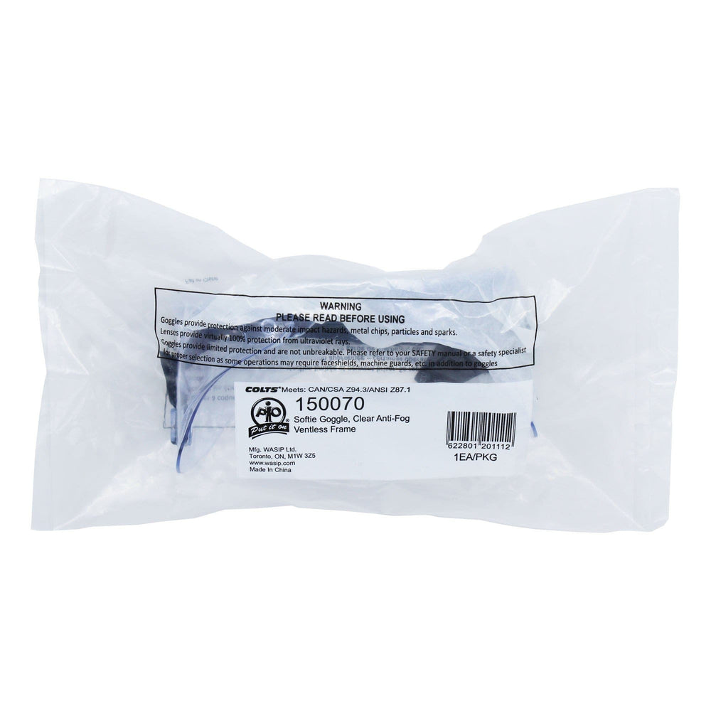 Lab Safety Goggles - Ventless Frame - Clear with Anti-Fog Lenses inside packaging