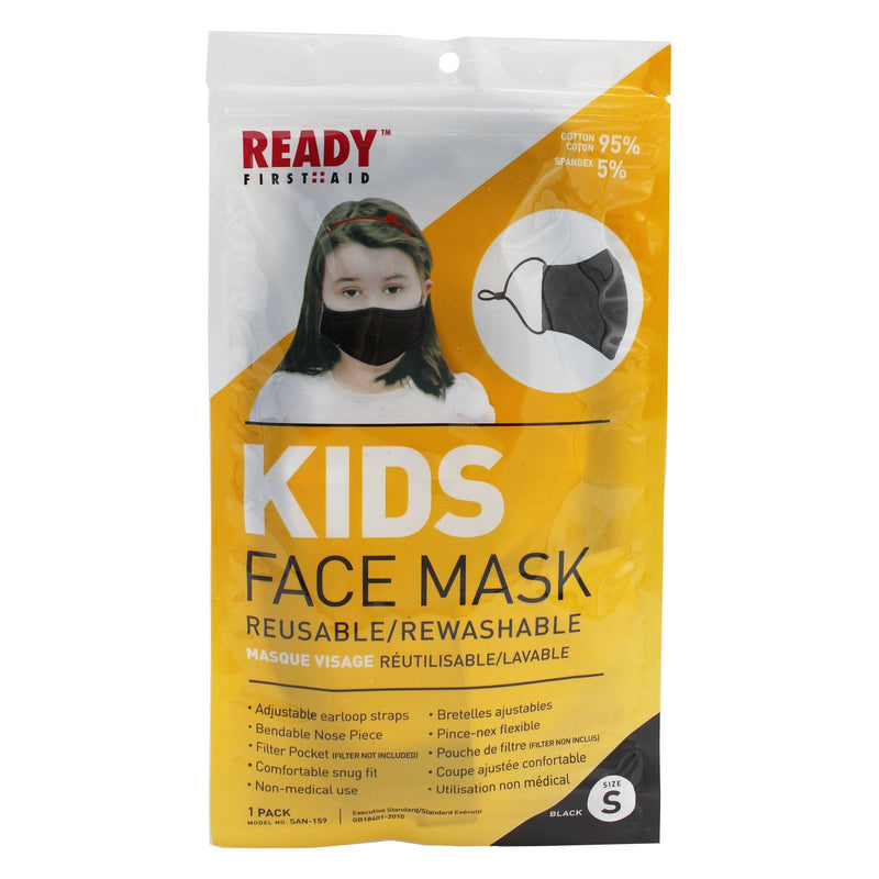 Kids Reusable Face Mask, 3-Layer, Black - Ready First Aid