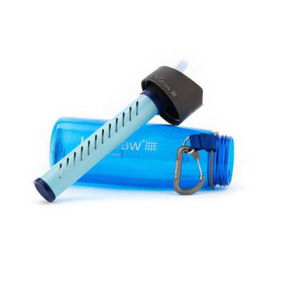 Blue LifeStraw Go Water Bottle filter and bottle separated