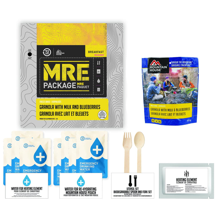 72 HOURS MRE Package Mountain House Granola with Milk and Blueberries Pouch - Emergency Food Pack