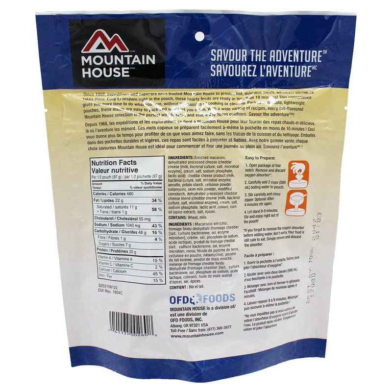 Mountain House Mac and Cheese Pouch with ingredients and nutritional facts