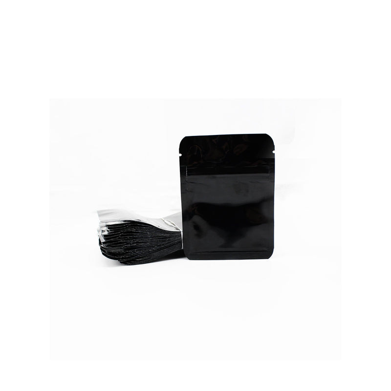 Black Shiny Mylar Bag (Ziplock) - 5.0 Mil (3.75" x 4") with stack