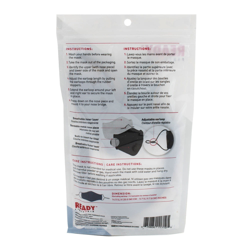 Reusable Face Mask, 3-Layer, Navy Blue, V2 - Ready First Aid