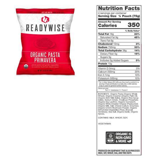 Organic pasta primavera nutritional facts and ingredients