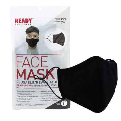 Reusable Face Mask, 3-Layer, Black, V2 - Ready First Aid