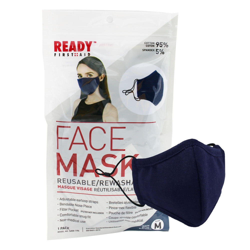 Reusable Face Mask, 3-Layer, Navy Blue, V2 - Ready First Aid