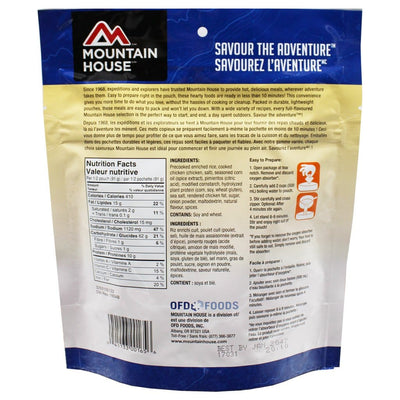 Mountain House Rice and Chicken Pouch with ingredients and nutritional facts