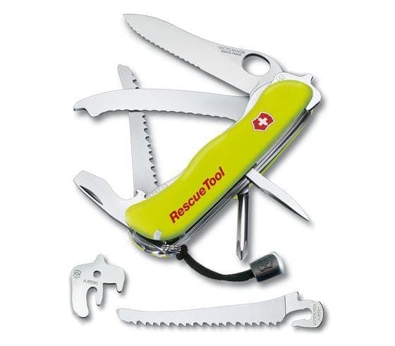 stayglow Swiss Army Knife, Rescue Tool - Victorinox opened and tools disassembled