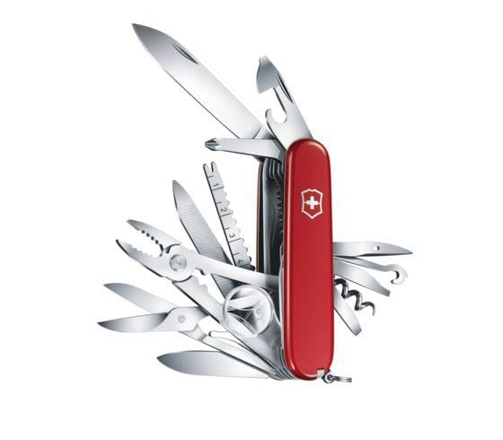 Swiss Army Knife, Swiss Champ, Red - Victorinox upright opened with knife out