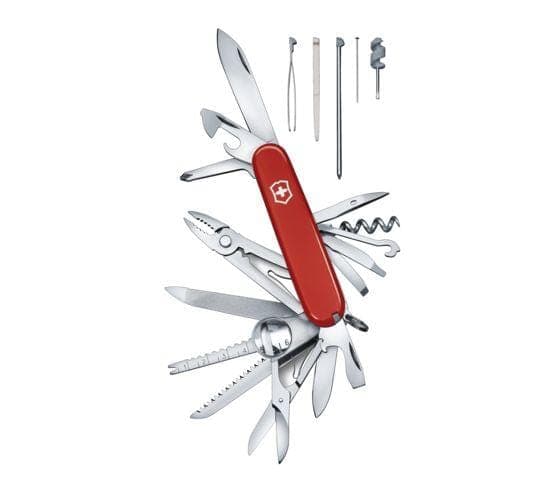 Swiss Army Knife, Swiss Champ, Red - Victorinox upright opened and disassembled