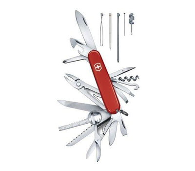 Swiss Army Knife, Swiss Champ, Red - Victorinox upright opened and disassembled