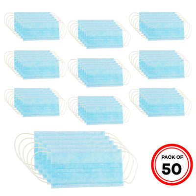 3-PLY Earloop Disposable Face Mask Pack of 50 - Ready First Aid