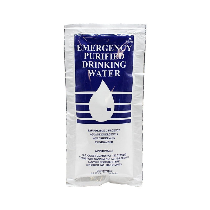 SOS emergency purified drinking water pouch containing 125ml of water