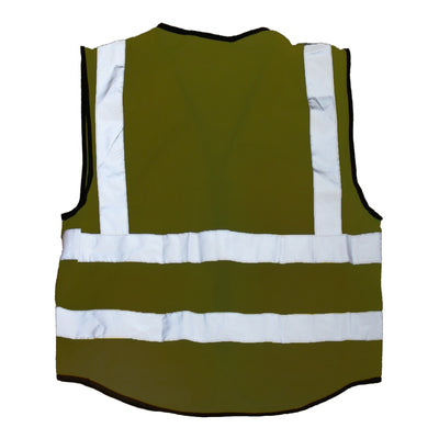 Yellow reflective safety vest with reflective strips illuminated back