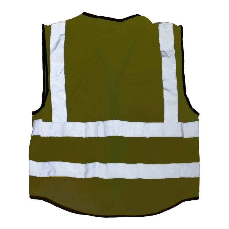 Yellow reflective safety vest with reflective strips illuminated back