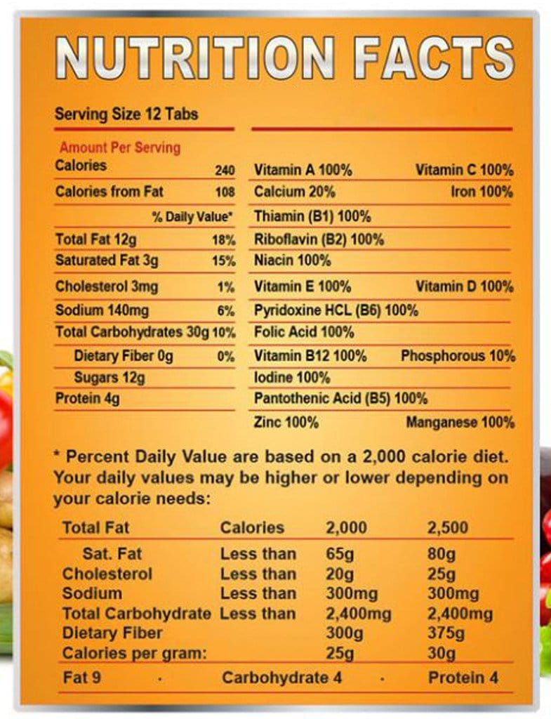 Survival Tabs (GLUTEN FREE) - Vanilla Malt Nutrtional Facts