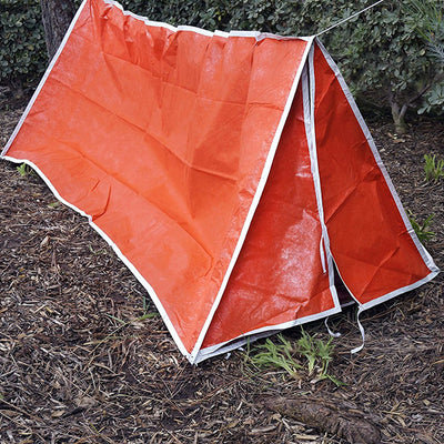 pitched Aluminum Coated Interior Emergency Tube Tent outdoors side view