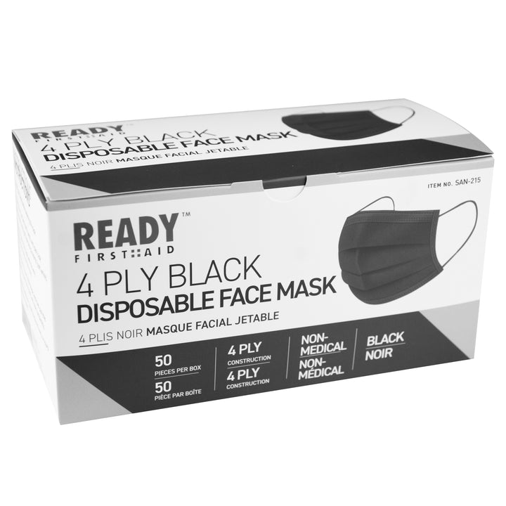 4-PLY Earloop Disposable Face Mask, Black, Box of 50 Ready First Aid